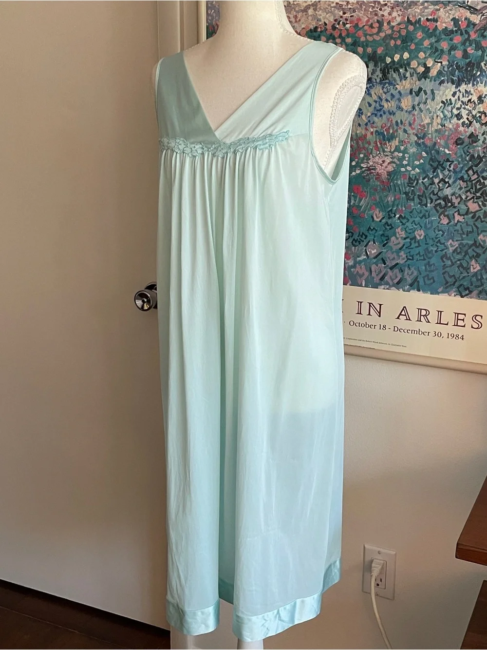 Vintage 70s Slip Dress Small Light Blue Nightgown Coquette Cottagecore Fairycore